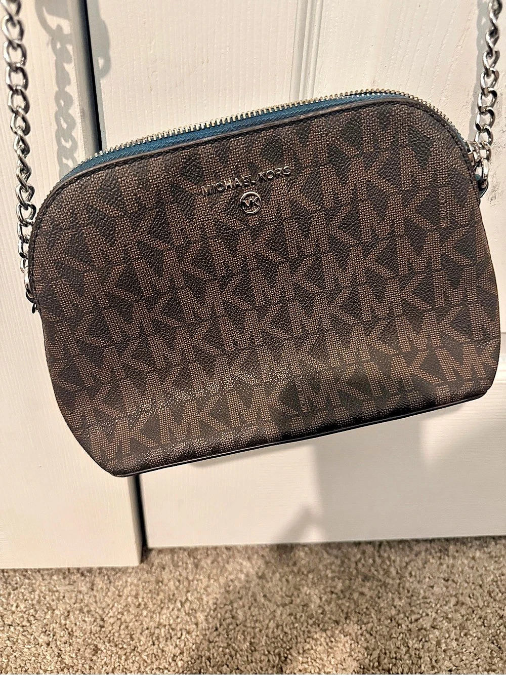 Michael Kors Jet Set Travel Medium Logo Dome Crossbody Brown & Blue